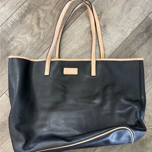 Large Coach Black Leather Tote with Tan Trim
